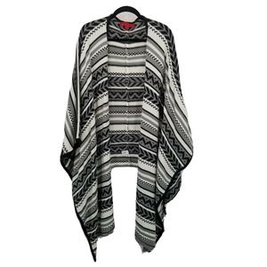 Belle gray 2x 3x Striped Sweater shawl wrap Aztec